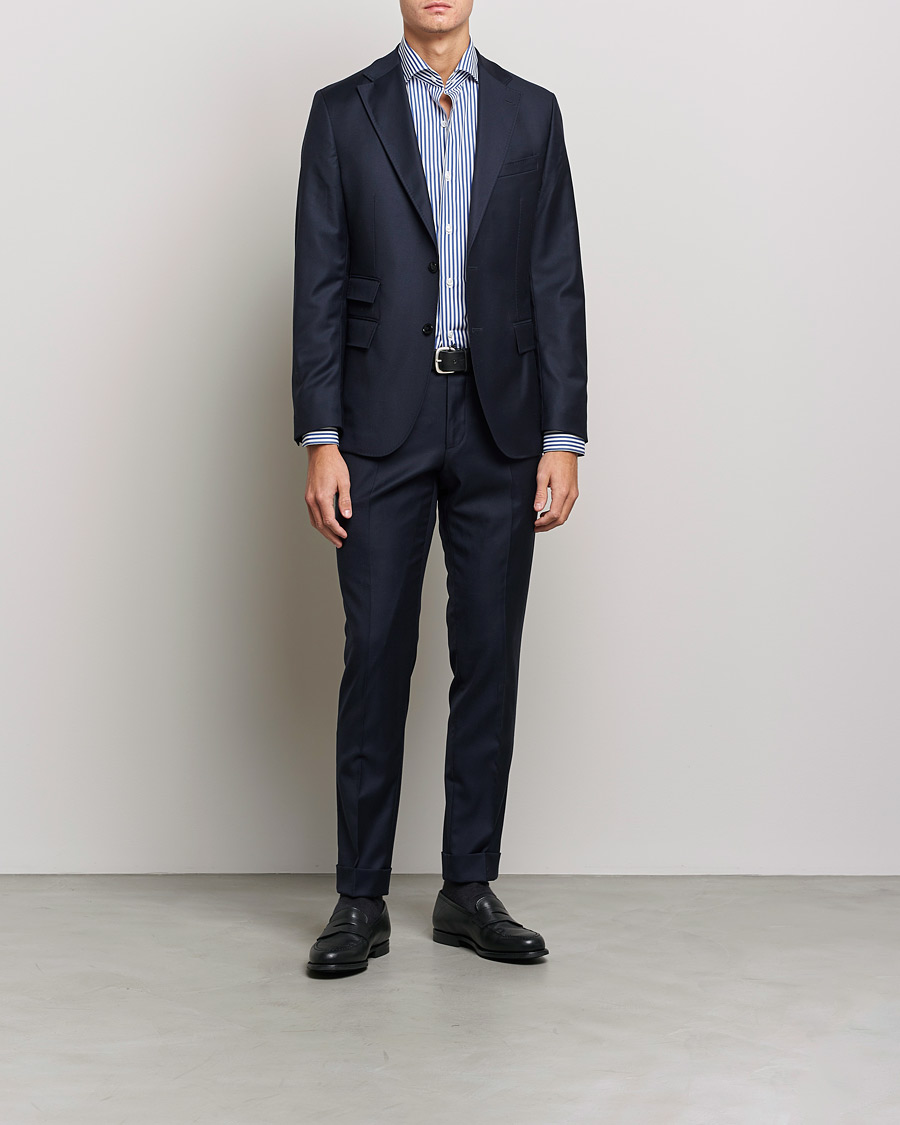 Homme | Chemises | Finamore Napoli | Milano Slim Dress Shirt Blue Stripe