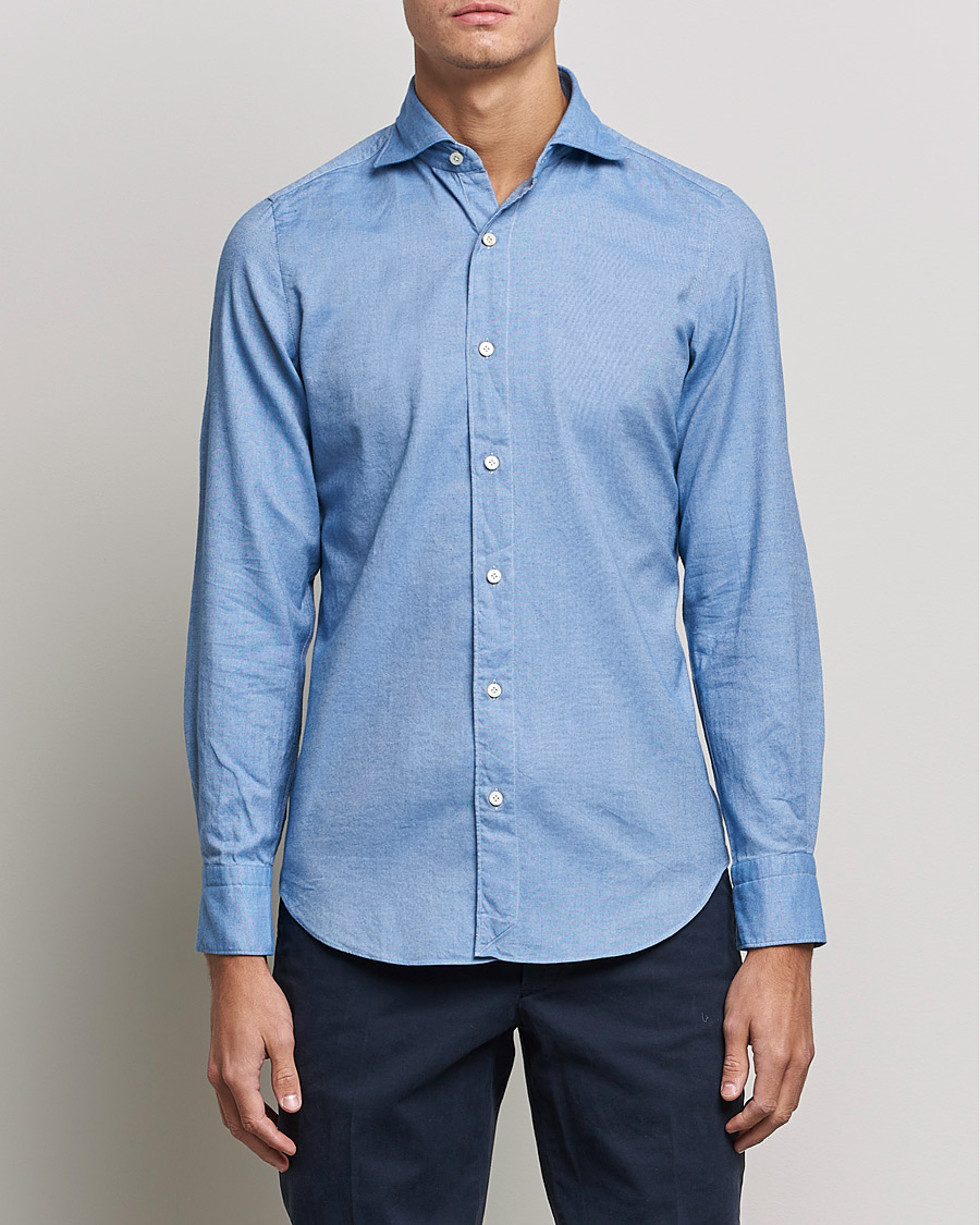 Homme | Chemises | Finamore Napoli | Tokyo Slim Flannel Shirt Light Blue