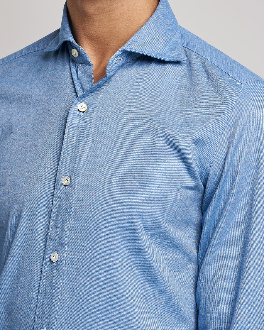 Homme | Chemises | Finamore Napoli | Tokyo Slim Flannel Shirt Light Blue