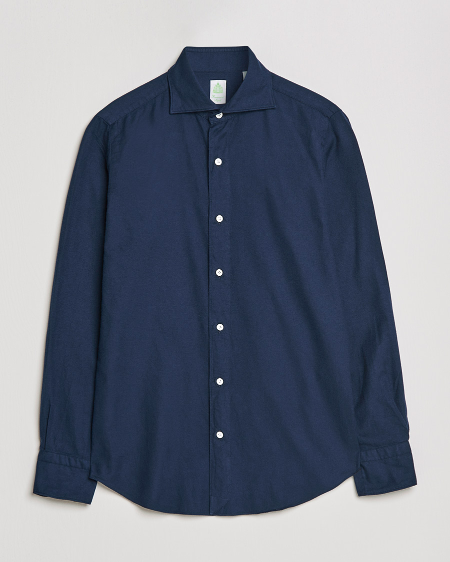Heren | Overhemden | Finamore Napoli | Tokyo Slim Flannel Shirt Navy