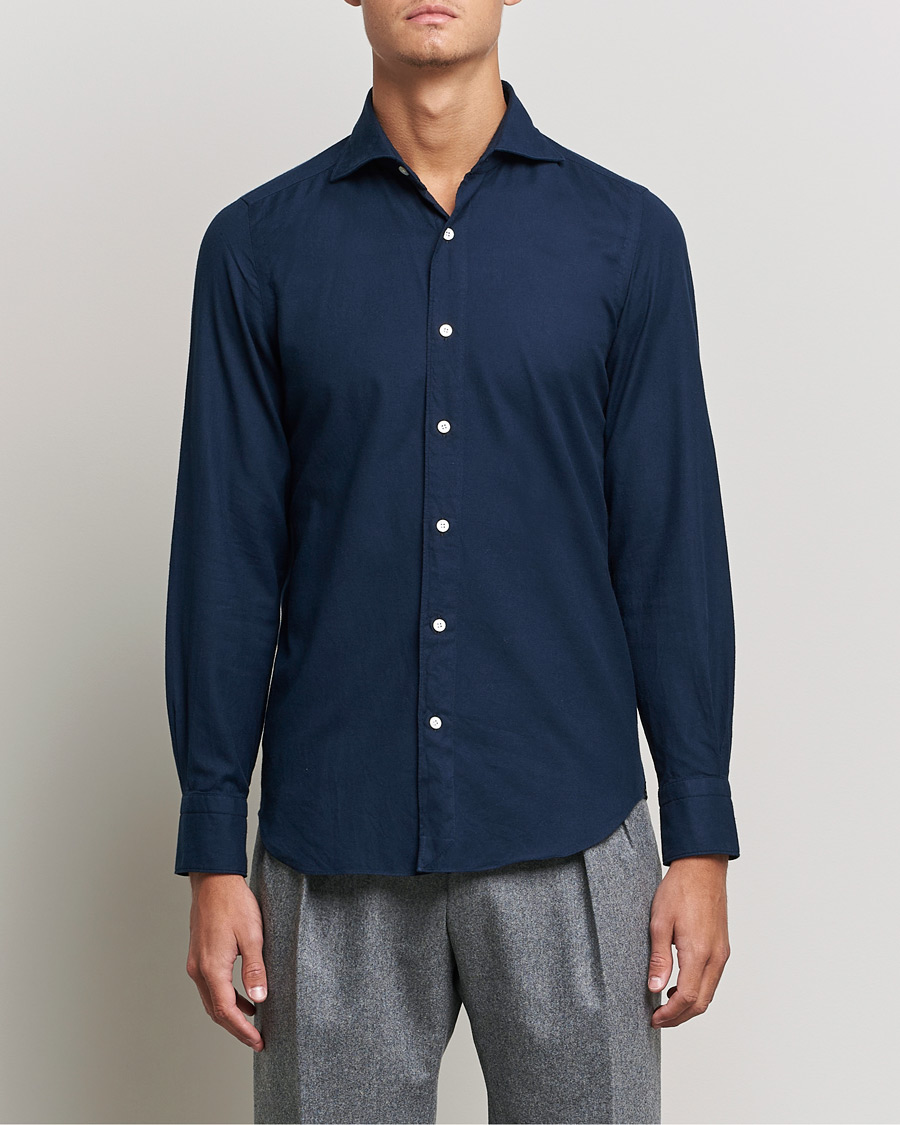 Heren | Overhemden | Finamore Napoli | Tokyo Slim Flannel Shirt Navy