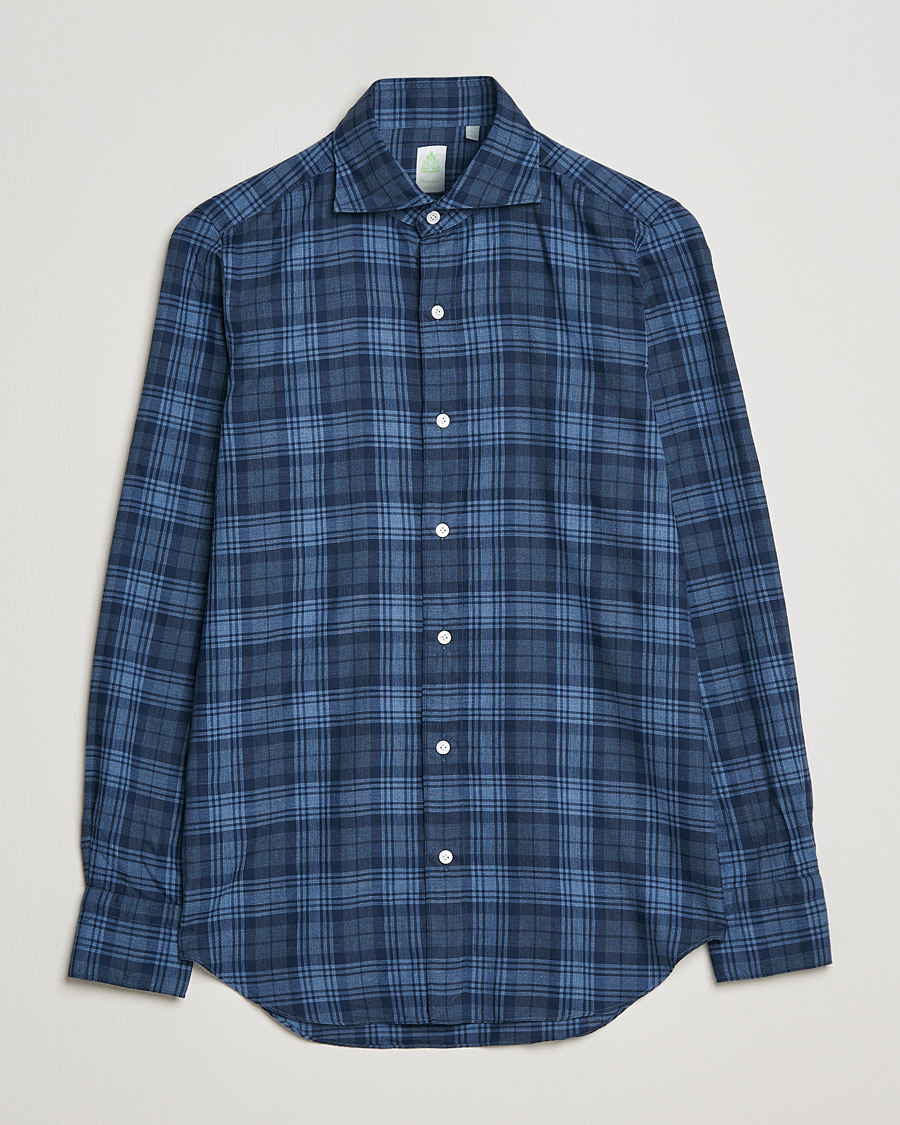 Heren | Overhemden | Finamore Napoli | Tokyo Slim Light Flannel Shirt Navy Check