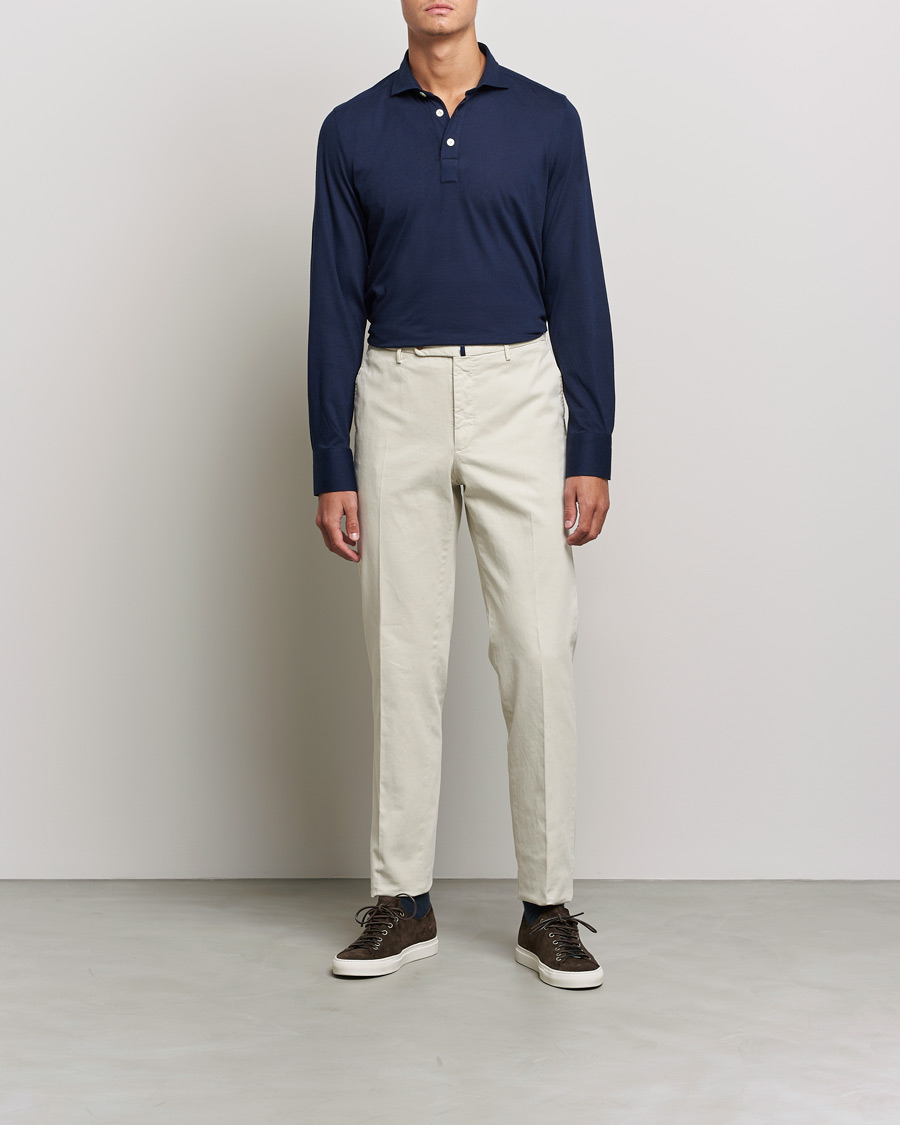 Homme | Pulls Et Tricots | Finamore Napoli | Orlando Cashmere Blend Long Sleeve Polo Navy