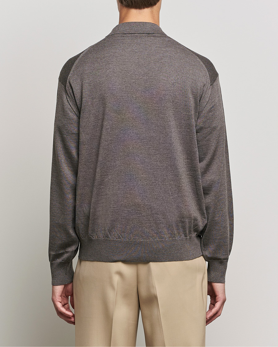 Heren | Truien | Auralee | Knitted Wool Polo Dark Brown