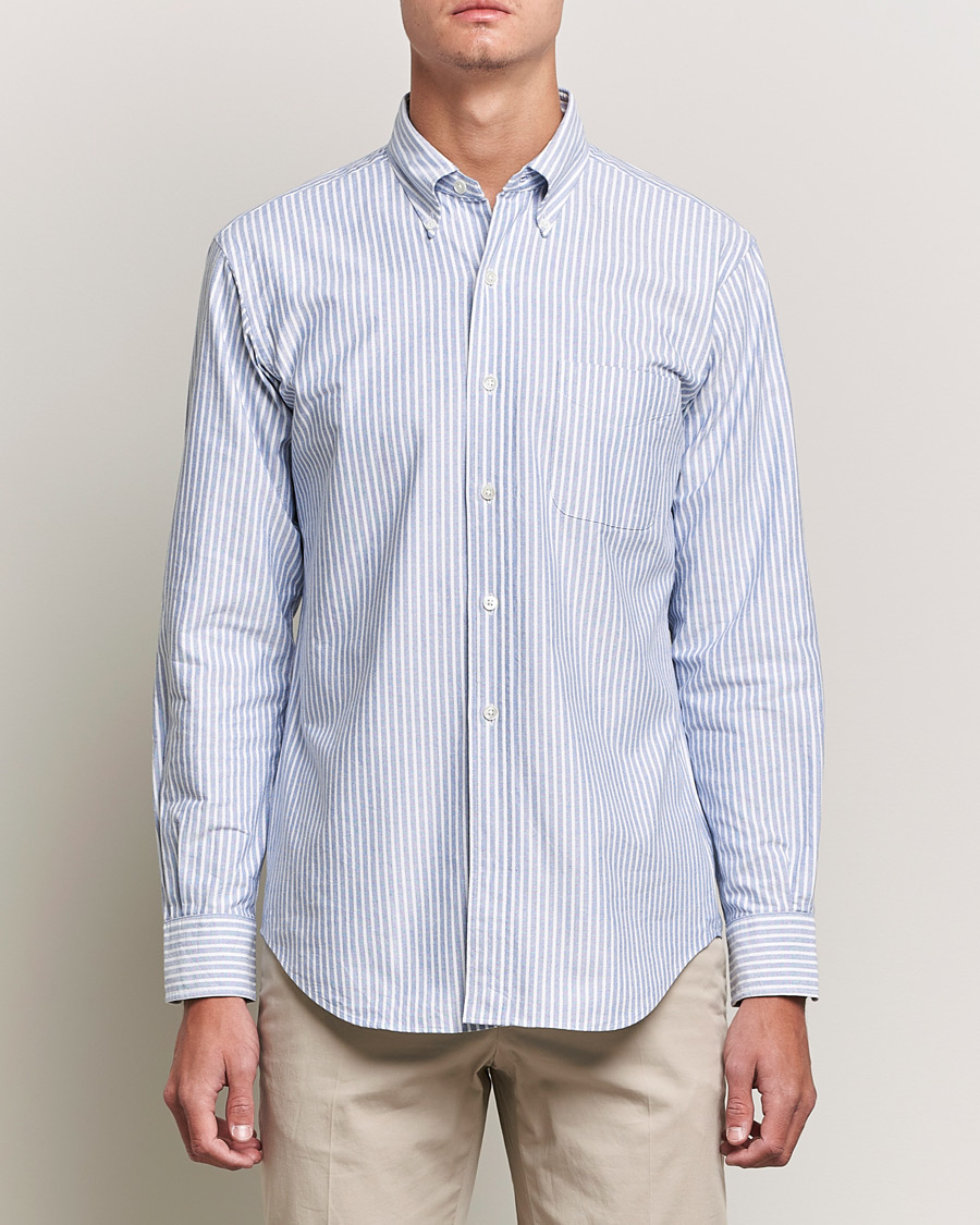 Homme | Chemises | Kamakura Shirts | Vintage Ivy Striped Oxford BD Shirt Light Blue