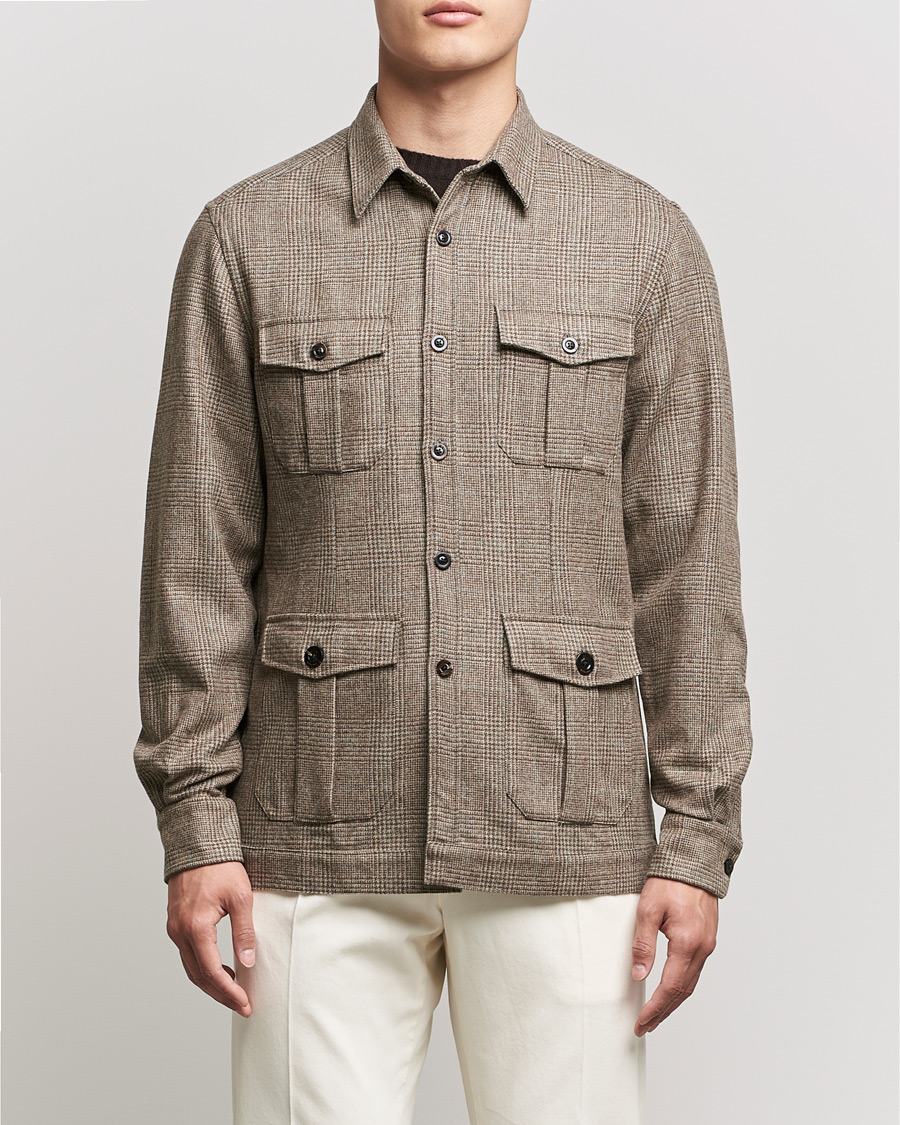 Heren | Overhemden | Boglioli | Check Flannel Overshirt Beige