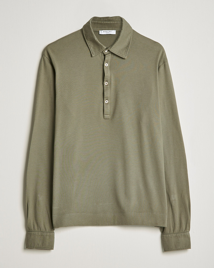 Heren | Truien | Boglioli | Long Sleeve Polo Shirt Sage Green