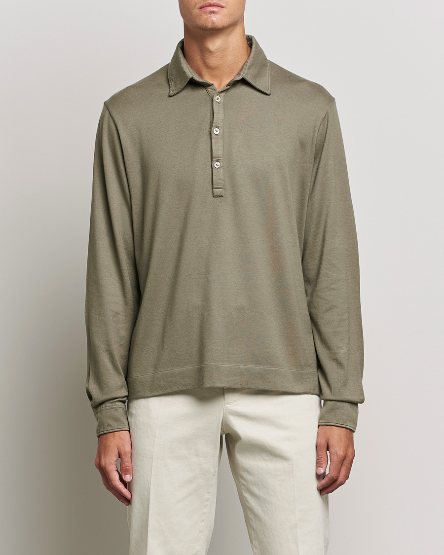Heren | Truien | Boglioli | Long Sleeve Polo Shirt Sage Green