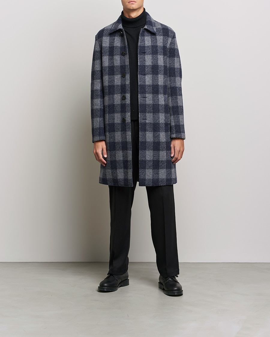 Heren | Jassen | Harris Wharf London | Vichy Fleece Lined Mac Coat Blue/Grey