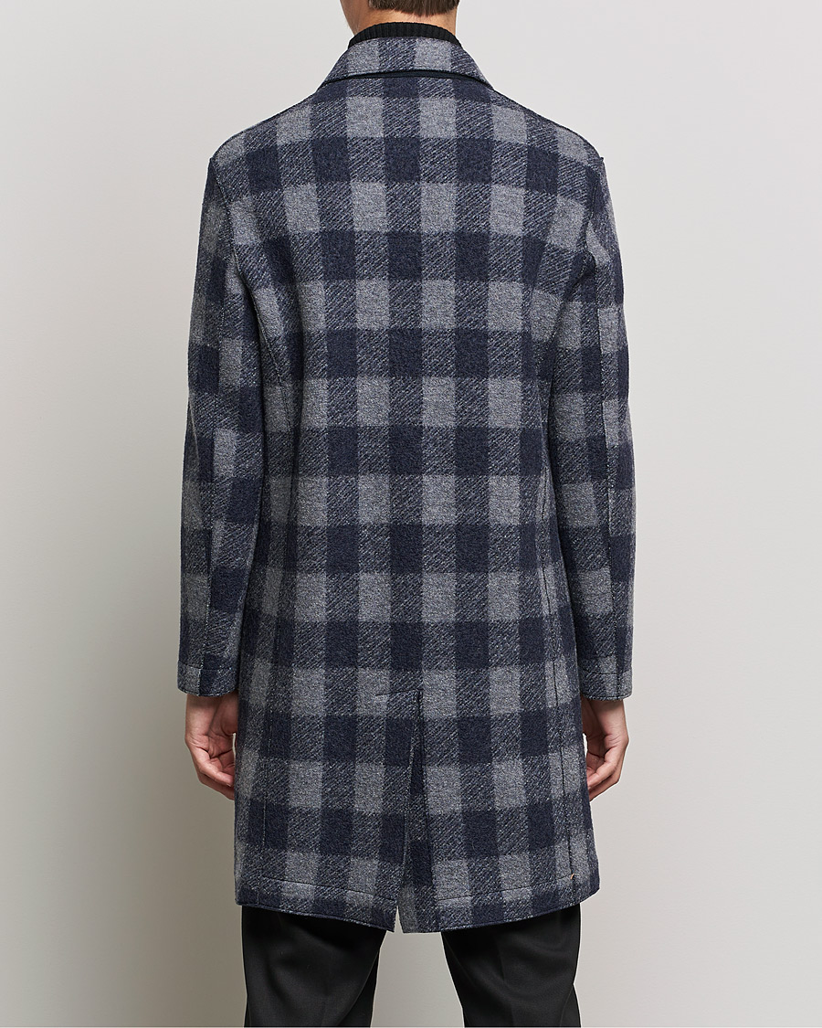 Heren | Jassen | Harris Wharf London | Vichy Fleece Lined Mac Coat Blue/Grey