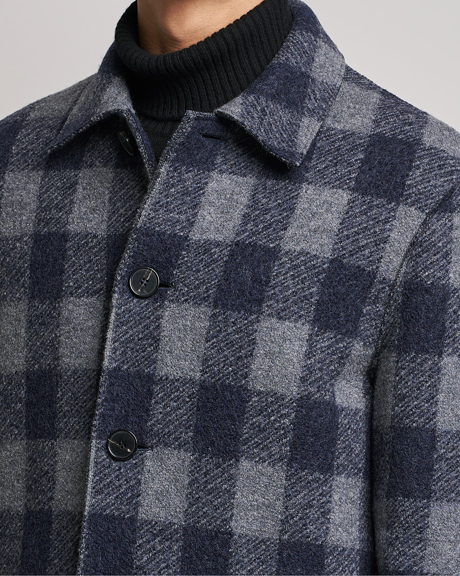 Heren | Jassen | Harris Wharf London | Vichy Fleece Lined Mac Coat Blue/Grey