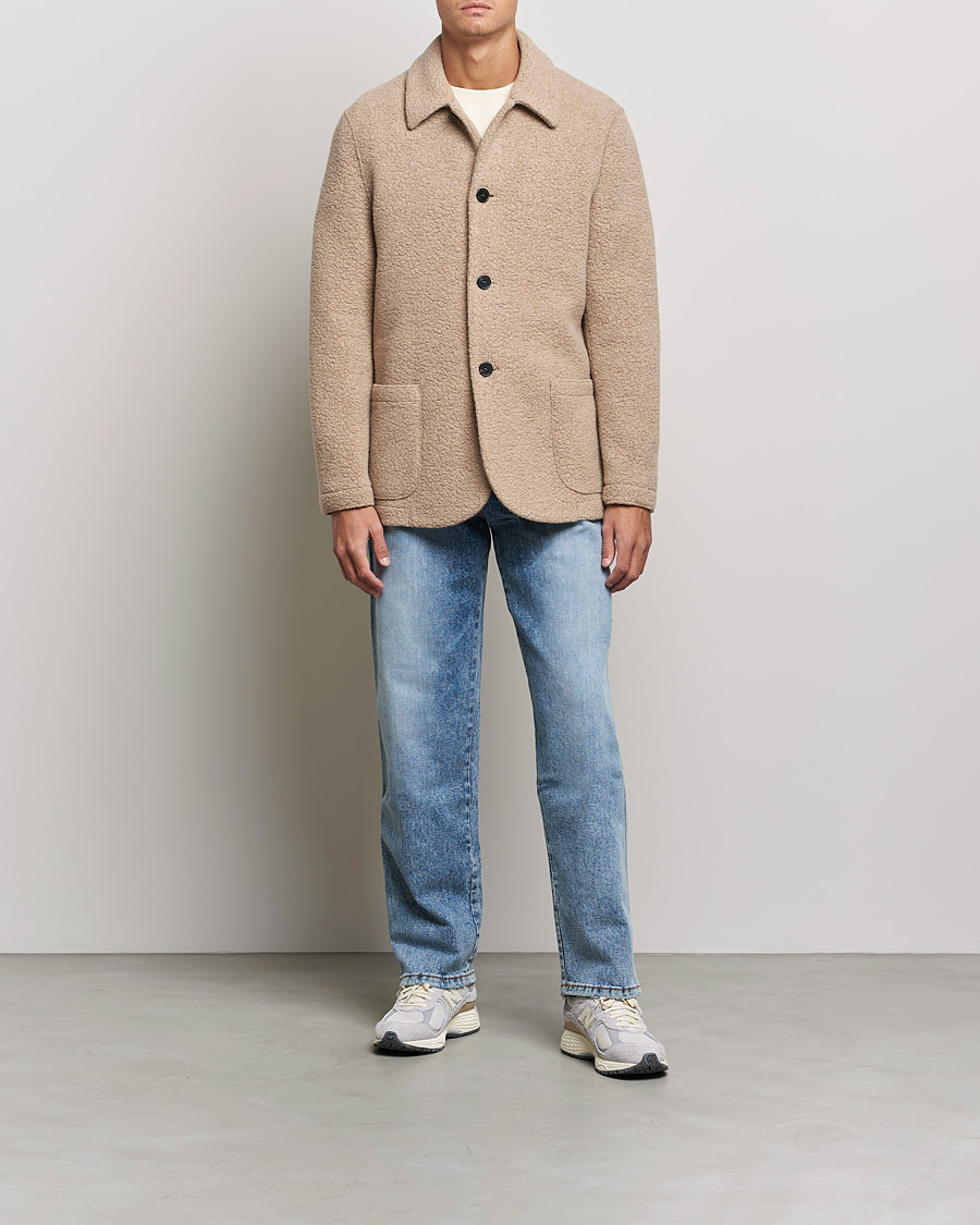 Homme | Chemises | Harris Wharf London | Harrington Wool Boucleè Shirt Jacket Tan