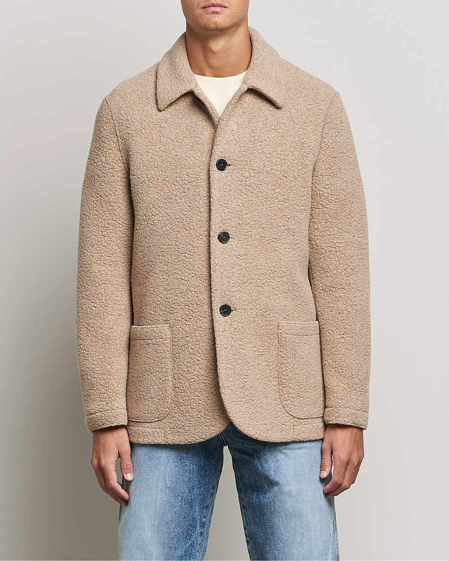 Homme | Chemises | Harris Wharf London | Harrington Wool Boucleè Shirt Jacket Tan