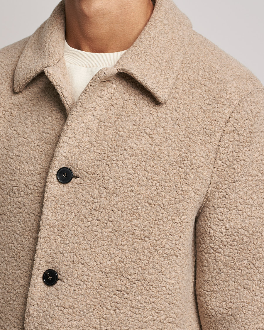 Homme | Chemises | Harris Wharf London | Harrington Wool Boucleè Shirt Jacket Tan
