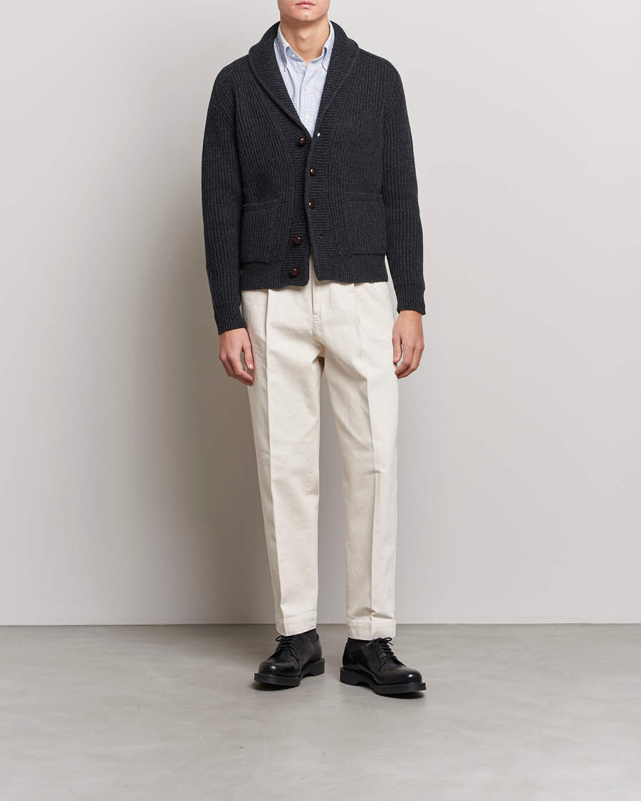 Homme | Pulls Et Tricots | Drake's | Lambswool 6-Ply Shawl Collar Cardigan Grey