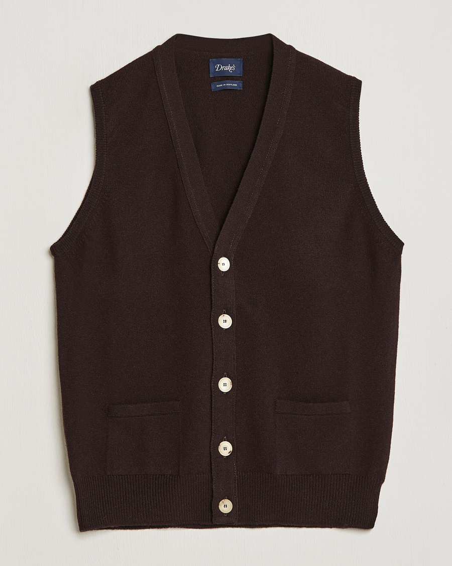 Homme | Pulls Et Tricots | Drake's | Lambswool Vest Cardigan Brown