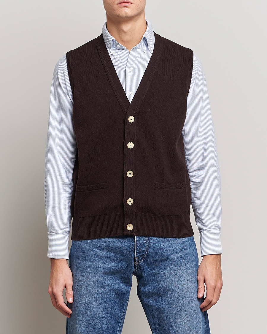 Homme | Pulls Et Tricots | Drake's | Lambswool Vest Cardigan Brown