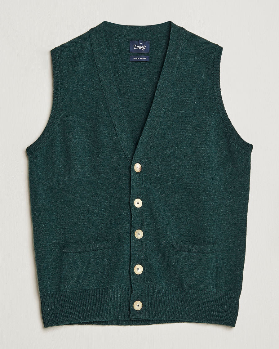 Homme | Pulls Et Tricots | Drake's | Lambswool Vest Cardigan Green