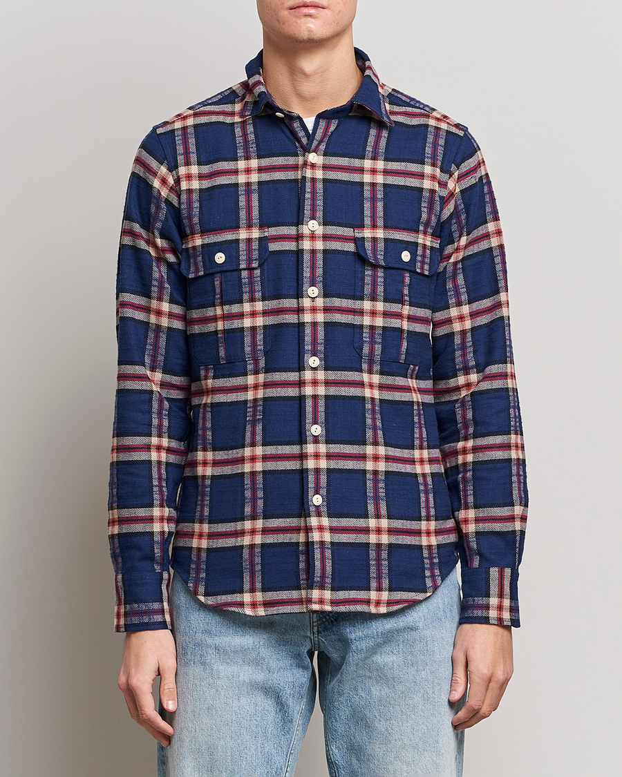 Homme | Chemises | Drake's | Rugged Cotton Twill Work Shirt Blue