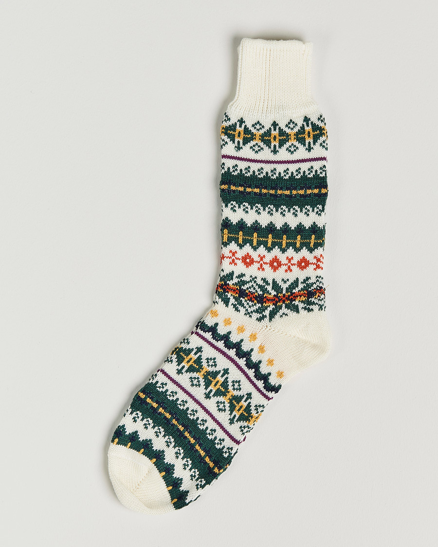 Heren | Ondergoed | Drake's | Fairisle Wool/Cotton Socks Ecru