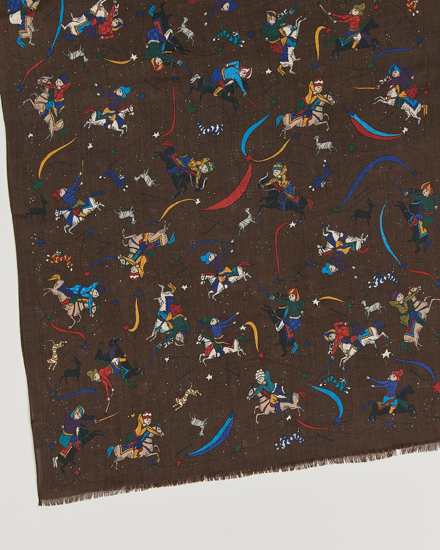 Homme | Drake's Mughal And Stars Printed Wool Scarf Brown | Drake's | Mughal And Stars Printed Wool Scarf Brown
