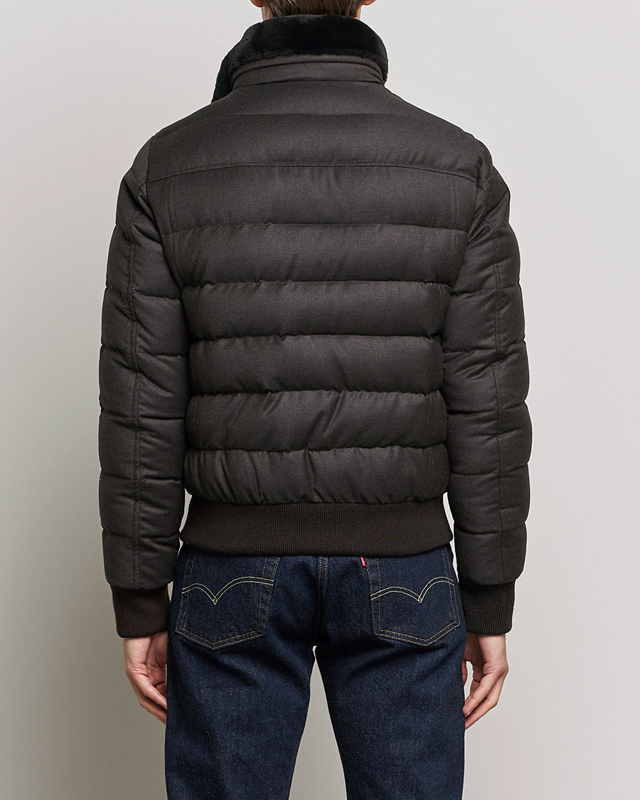 Heren | Jassen | MooRER | Fantoni Wool/Cashmere Suede Bomber Jacket Dark Brown