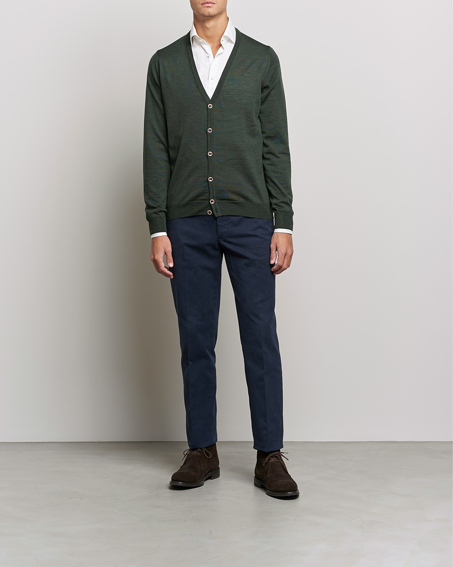 Heren | Truien | Stenströms | Merino Zegna Knitted Cardigan Forest Green