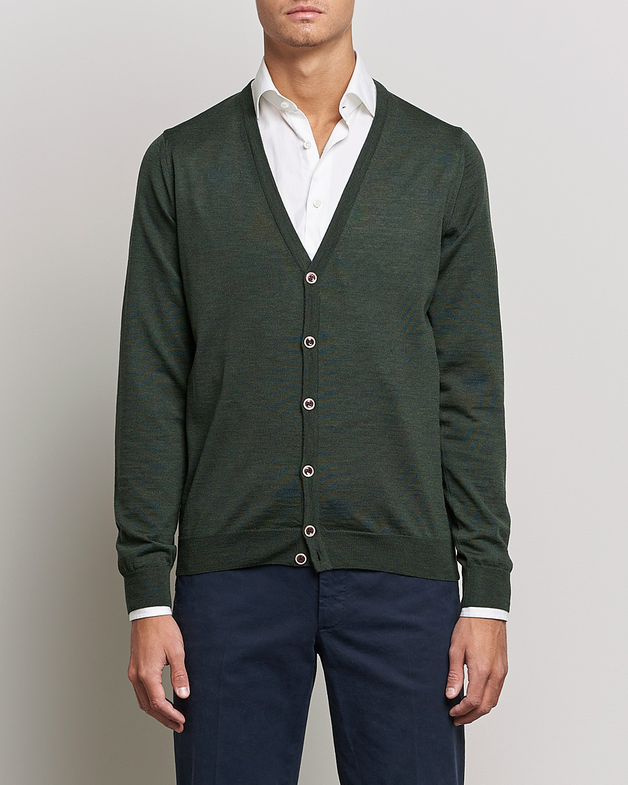 Heren | Truien | Stenströms | Merino Zegna Knitted Cardigan Forest Green