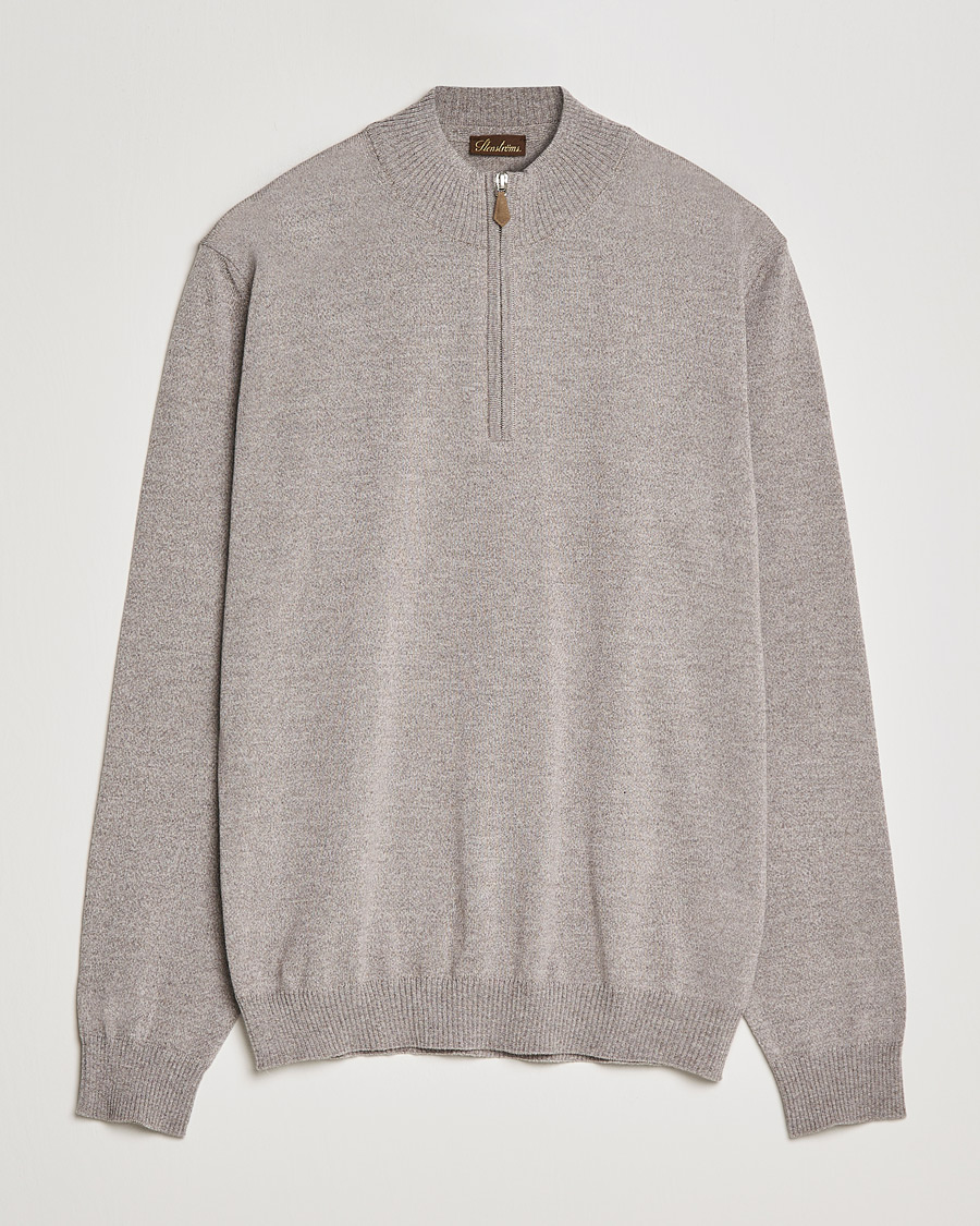 Heren | Truien | Stenströms | Merino Wool Half Zip Beige Mouliné
