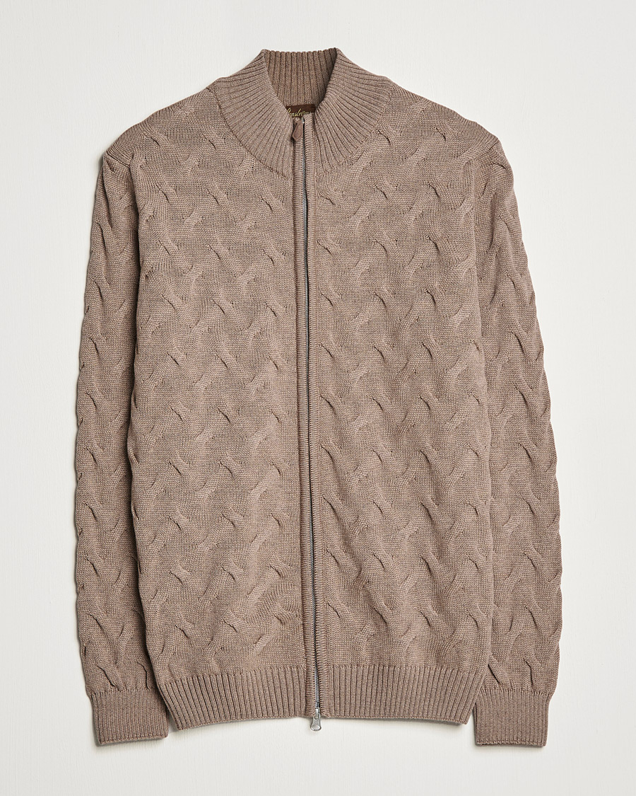 Homme | Pulls Et Tricots | Stenströms | Heavy Cable Merino Full Zip Cardigan Camel
