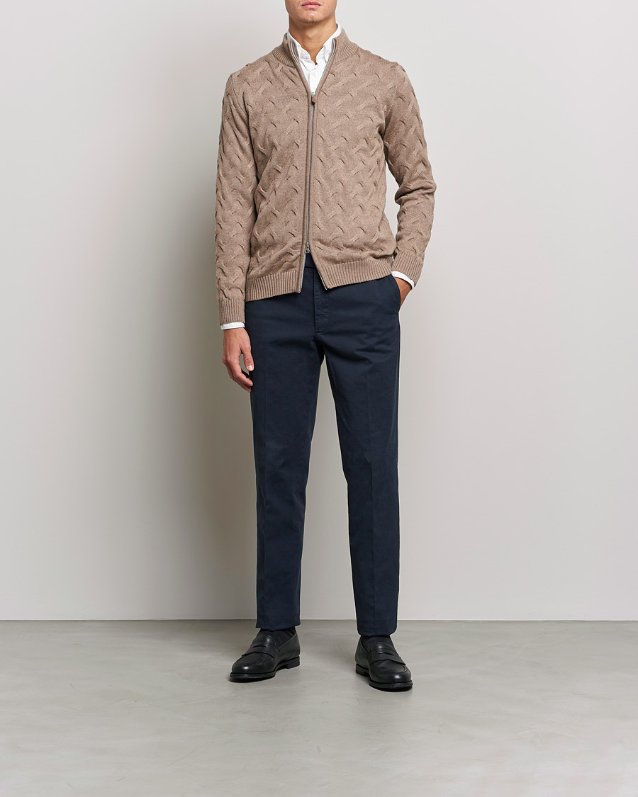 Homme | Pulls Et Tricots | Stenströms | Heavy Cable Merino Full Zip Cardigan Camel