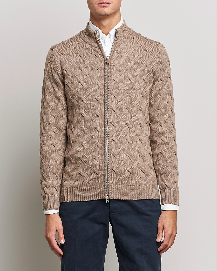 Homme | Pulls Et Tricots | Stenströms | Heavy Cable Merino Full Zip Cardigan Camel