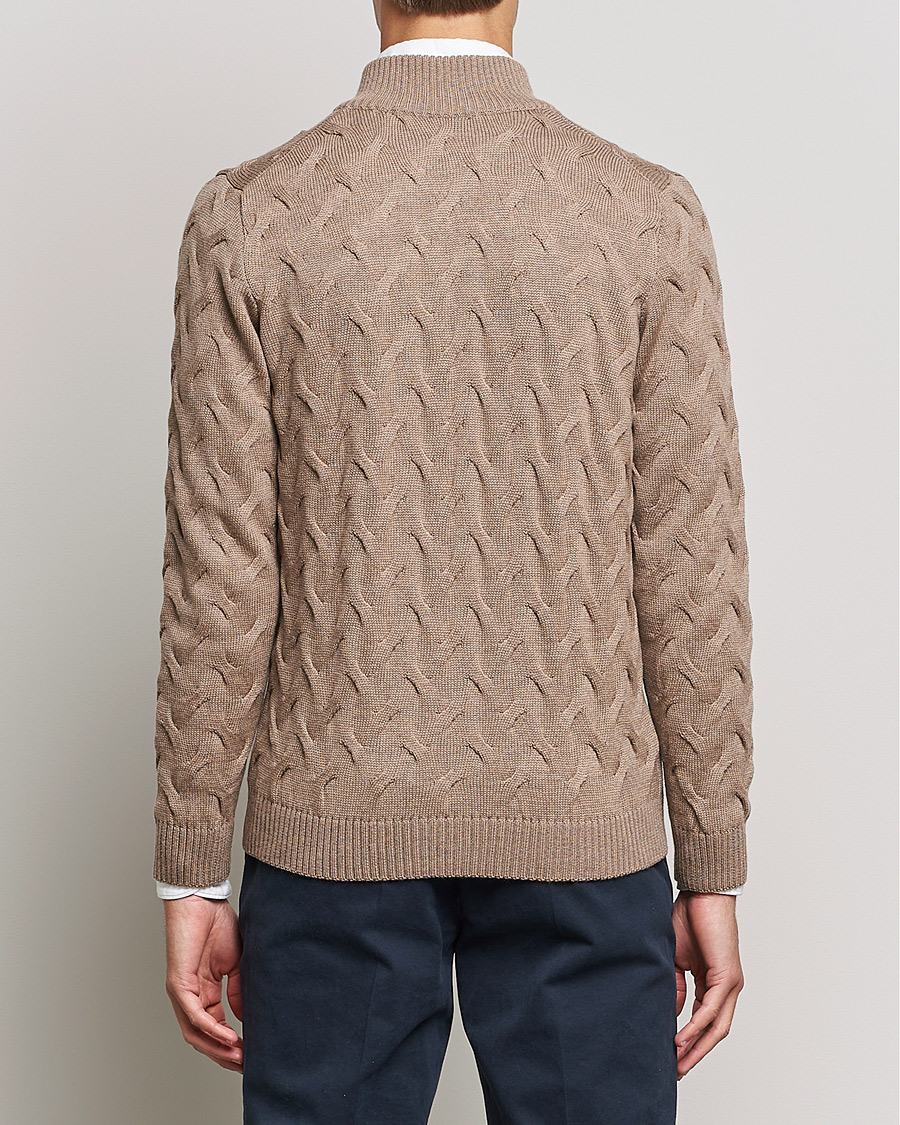Homme | Pulls Et Tricots | Stenströms | Heavy Cable Merino Full Zip Cardigan Camel