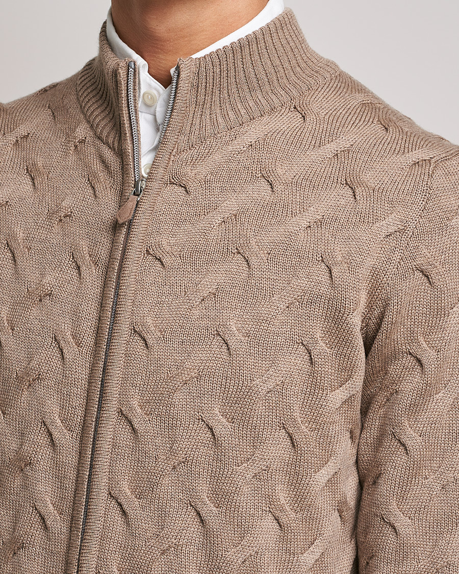 Homme | Pulls Et Tricots | Stenströms | Heavy Cable Merino Full Zip Cardigan Camel