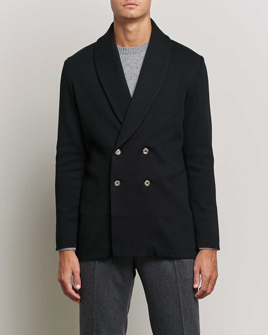 Heren | Blazers | Stenströms | Milano Knitted Merino Tuxedo Cardigan Black