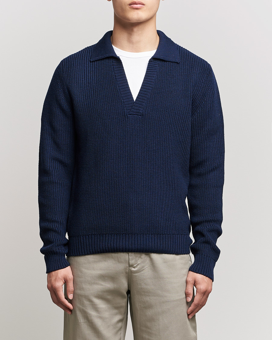 Heren | Truien | Stenströms | Chunky Merino Polo Navy
