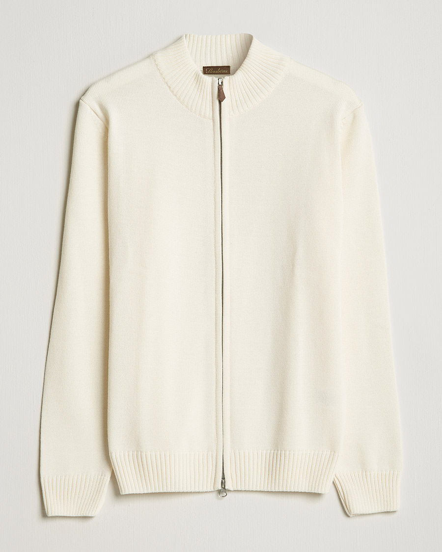 Heren | Truien | Stenströms | Chunky Merino Full Zip Cardigan Creme White