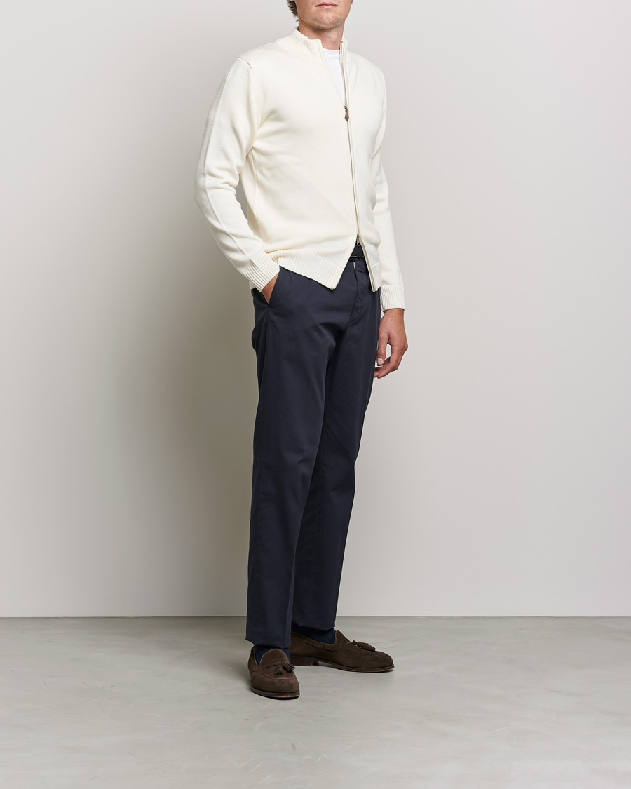 Heren | Truien | Stenströms | Chunky Merino Full Zip Cardigan Creme White