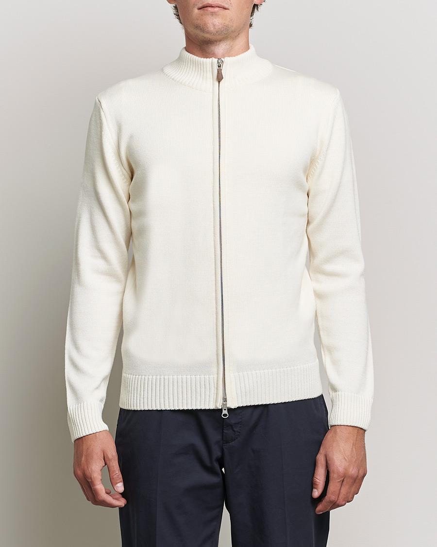 Heren | Truien | Stenströms | Chunky Merino Full Zip Cardigan Creme White
