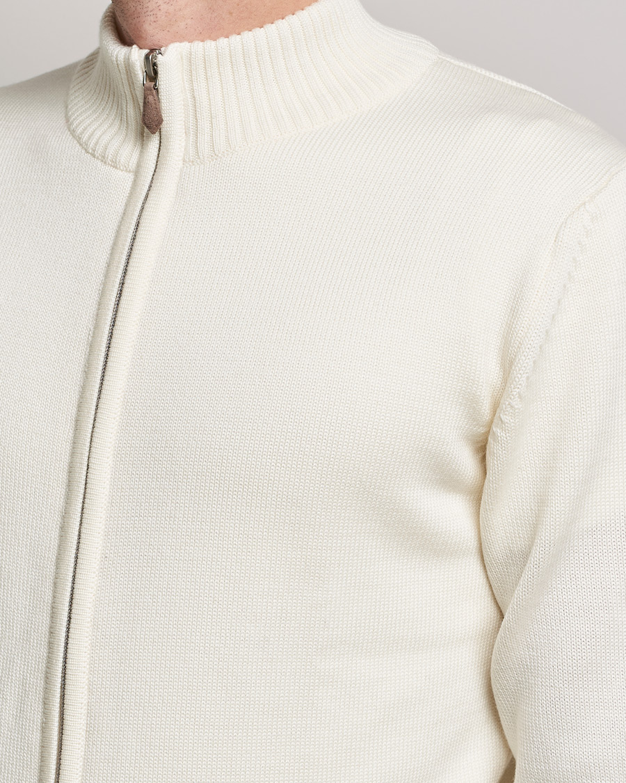 Heren | Truien | Stenströms | Chunky Merino Full Zip Cardigan Creme White
