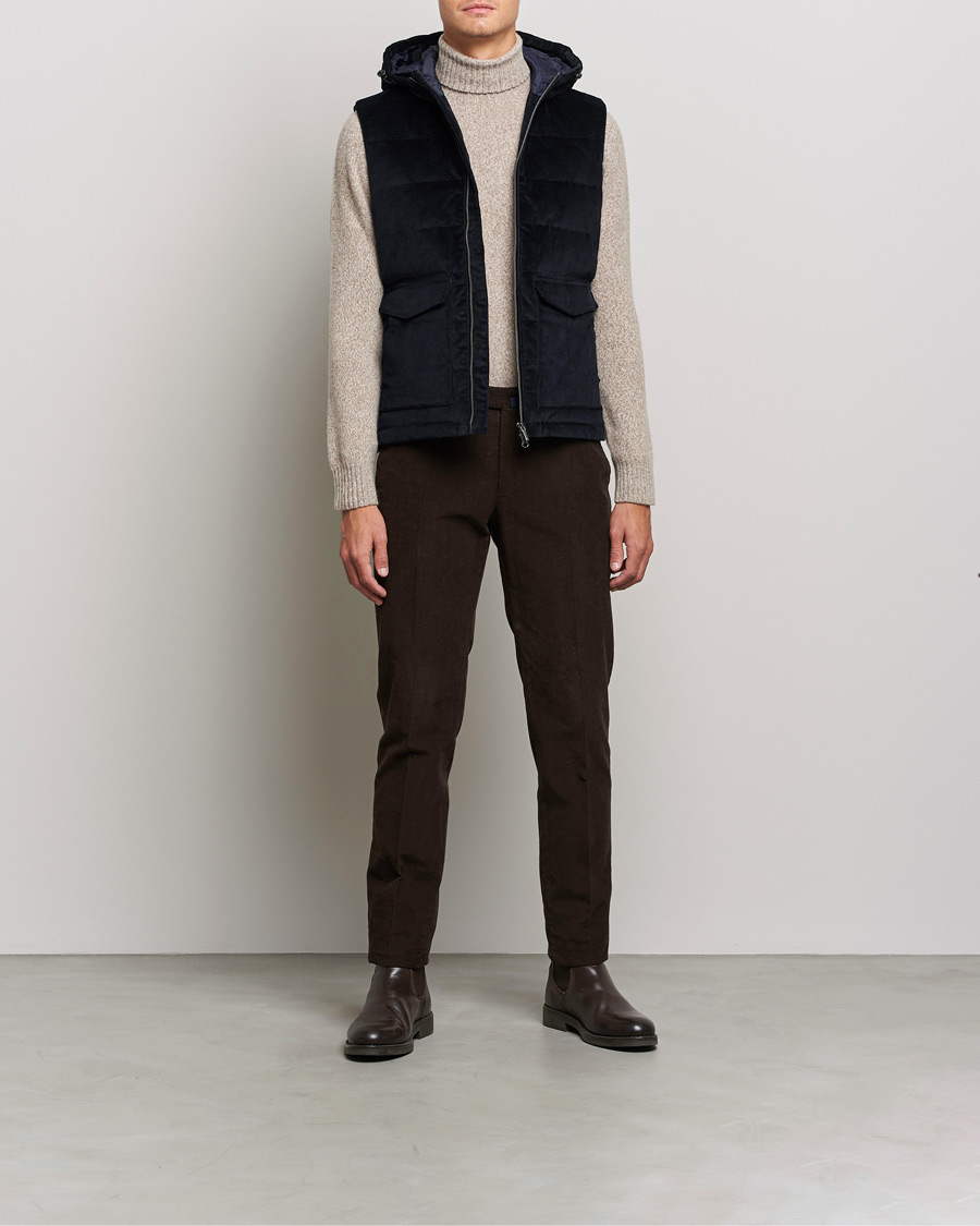 Heren | Jassen | Stenströms | Hooded Corduroy Vest Navy