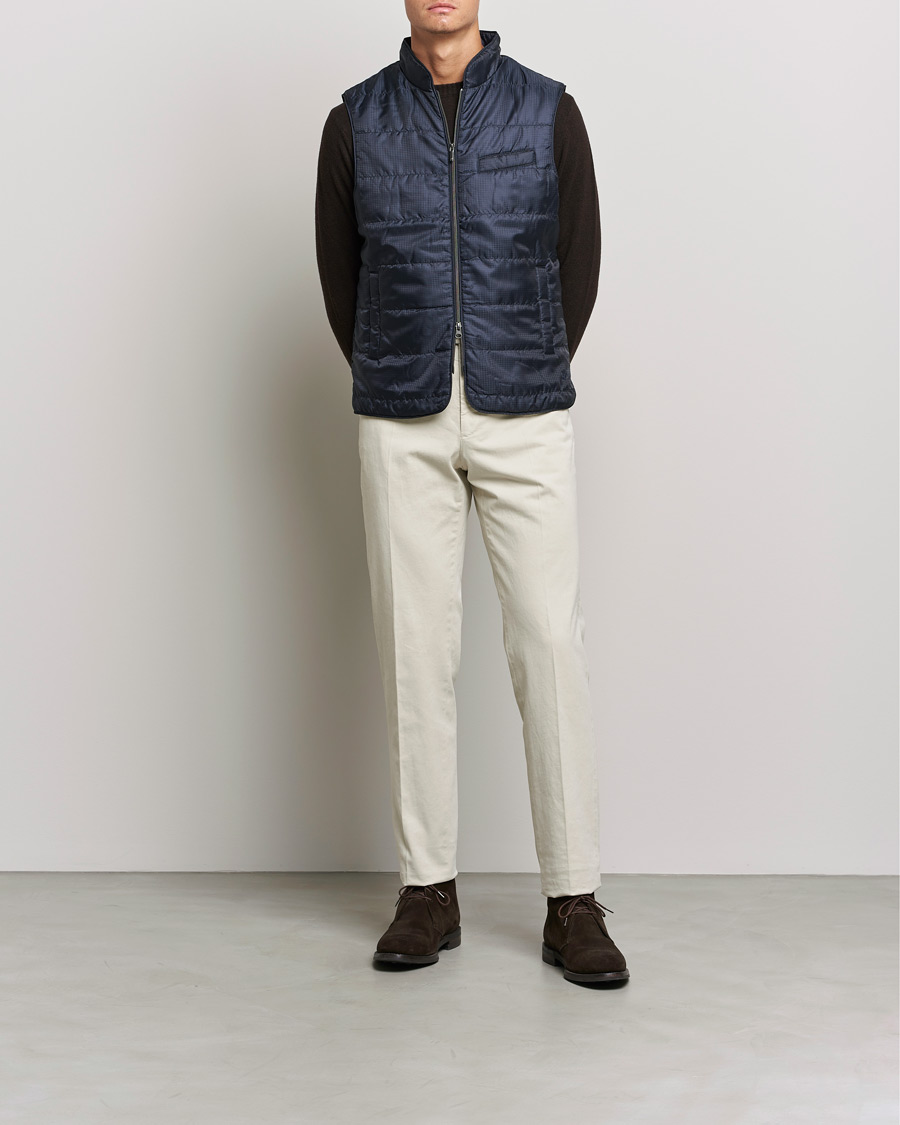 Homme | Manteaux Et Vestes | Stenströms | Houndstooth Padded Nylon Vest Navy