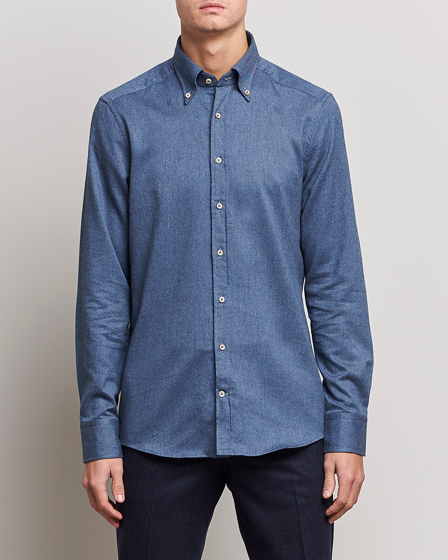 Heren | Overhemden | Stenströms | Slimline Flannel Shirt Blue