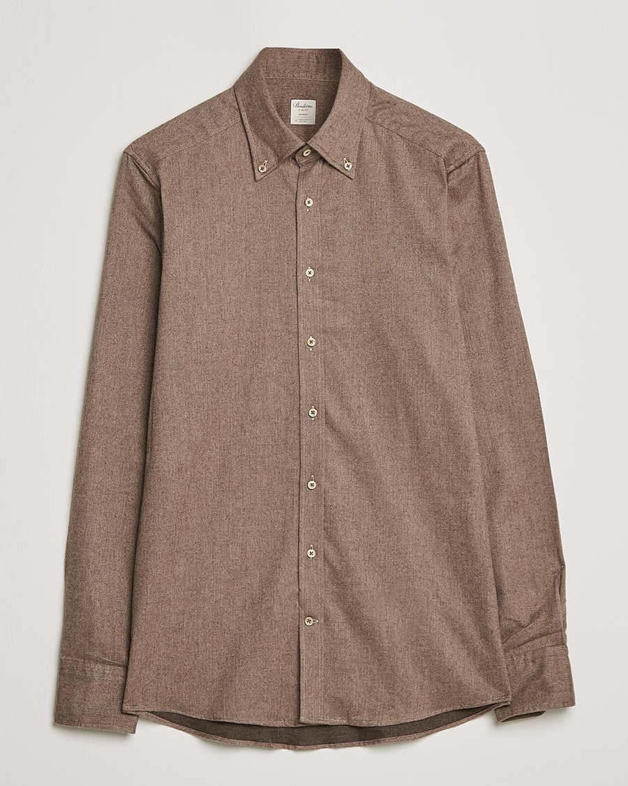 Heren | Overhemden | Stenströms | Slimline Flannel Shirt Brown