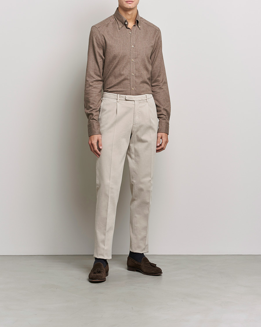 Heren | Overhemden | Stenströms | Slimline Flannel Shirt Brown