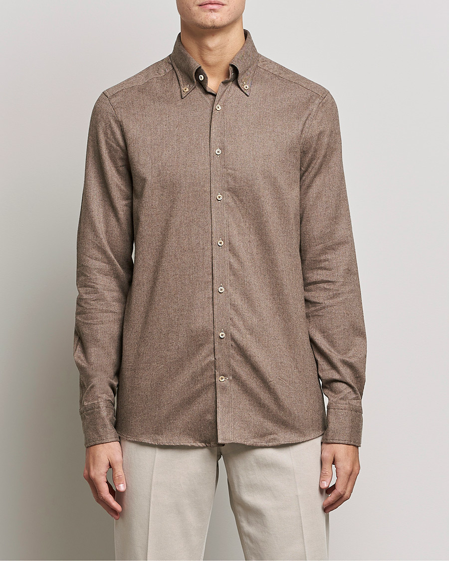 Heren | Overhemden | Stenströms | Slimline Flannel Shirt Brown