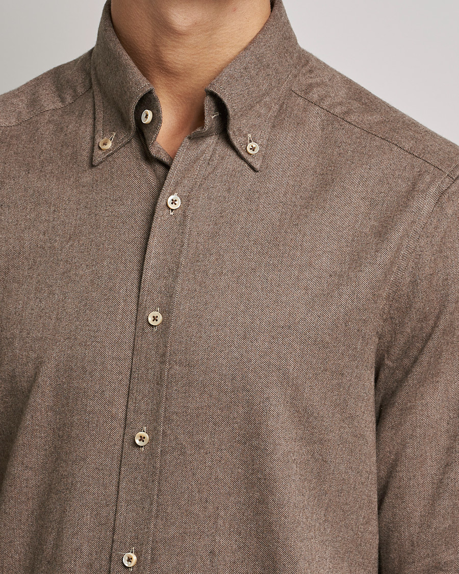 Heren | Overhemden | Stenströms | Slimline Flannel Shirt Brown