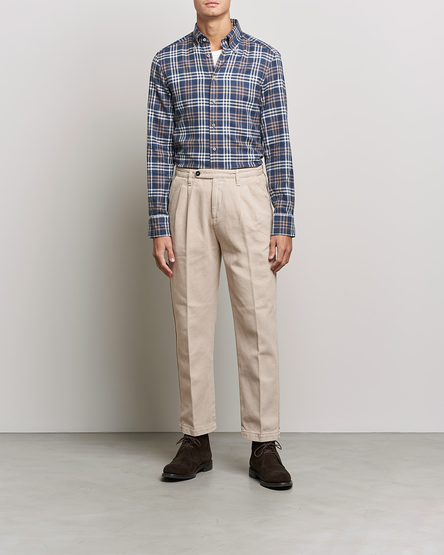 Heren | Overhemden | Stenströms | Slimline Checked Flannel Shirt Blue
