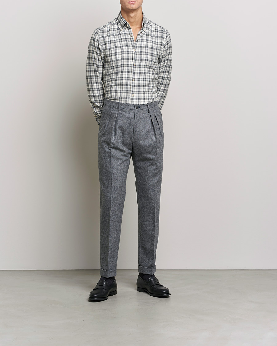 Heren | Overhemden | Stenströms | Slimline Checked Flannel Shirt Grey/White
