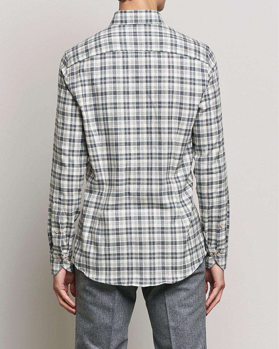 Heren | Overhemden | Stenströms | Slimline Checked Flannel Shirt Grey/White